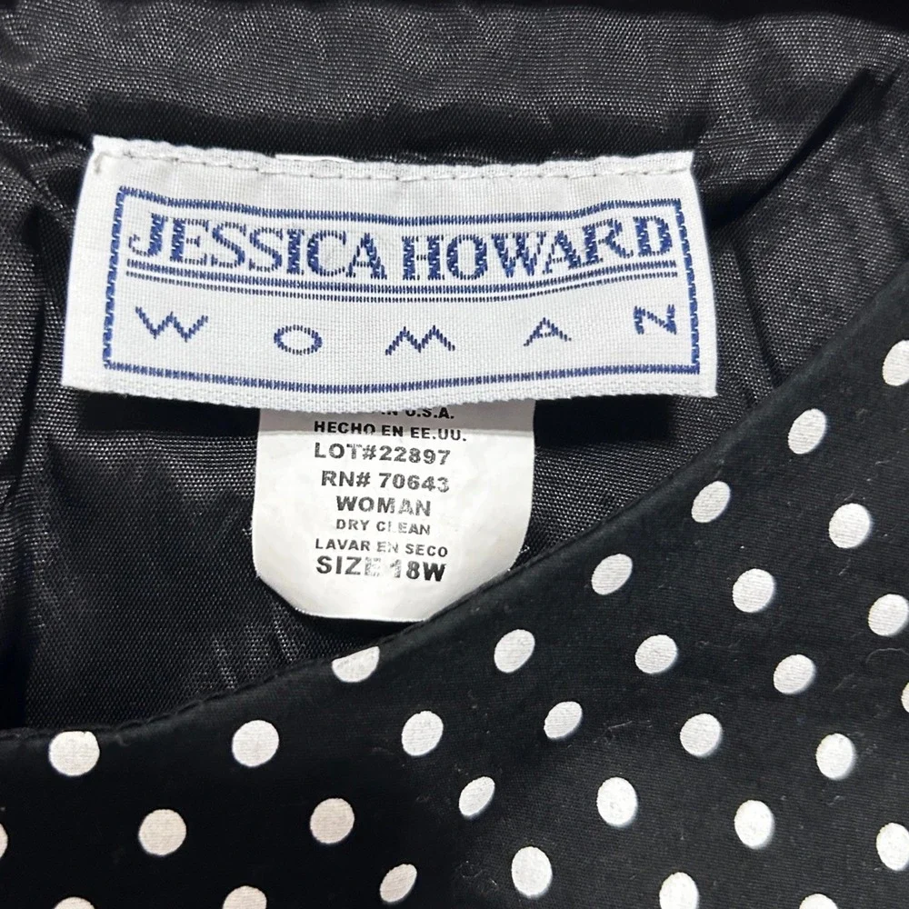 VTG Jessica Howard Retro Chic Parisian‎ Polka Dot Midi Dress 18W Black Classic